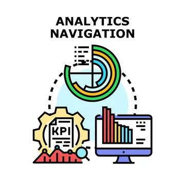 Analytics navigation optimizing business data management analyzing Stock Illustration