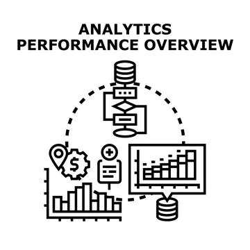 Analytics performance overview assessing business data analysis Stock Illustration