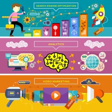 Analytics, SEO Optimization and Video Marketing Stock Illustration