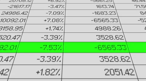 Analytics software processing statistics data, percentage figures rise and drop Stock Footage 58181348