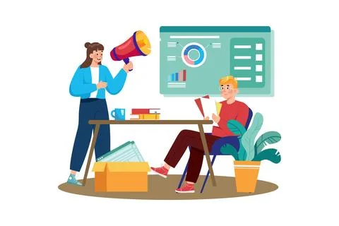 Analytics specialist analyzing SEO data to improve performance. Stock Illustration