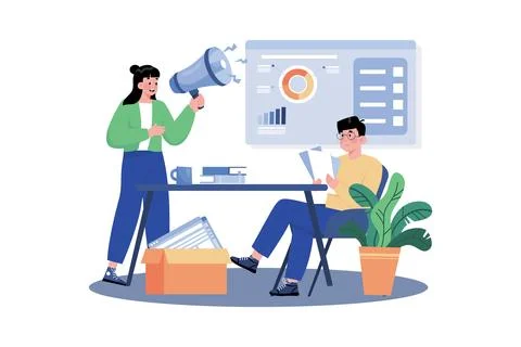 Analytics specialist analyzing SEO data to improve performance. Illustrazione stock