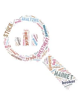 Analytics stock market word cloud concept Illustrazione stock