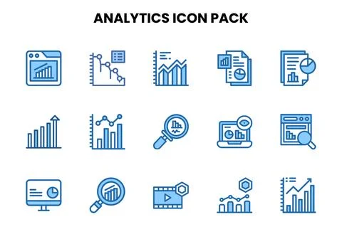 Analytics Two Colour Collection Icons Pack Stock Illustration