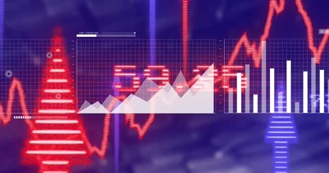 Analytics UI animating red zigzag plotting, arrow rising, overlay markers Stock Footage 318115506