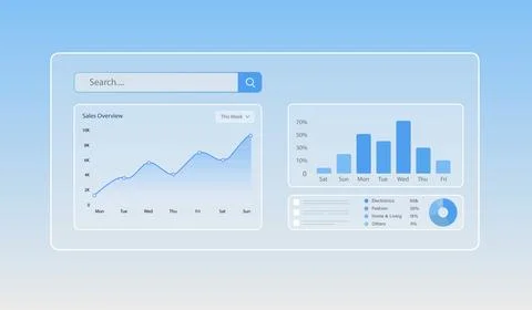 Analytics UI Chart Dashboard – Data Visualization, Sales Overview 스톡 일러스트