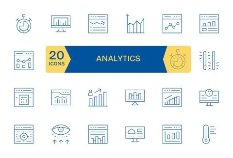 Analytics Vector Graphics Pack including 24 Thin Line 64x64 Display Perfect.. Stock Illustration