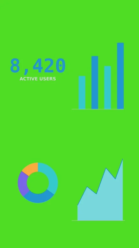 Analytics vertical dashboard infographic animation, business data green screen Stock Footage 340458203