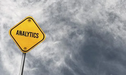 Analytics, yellow sign with cloudy sky Stock Illustration