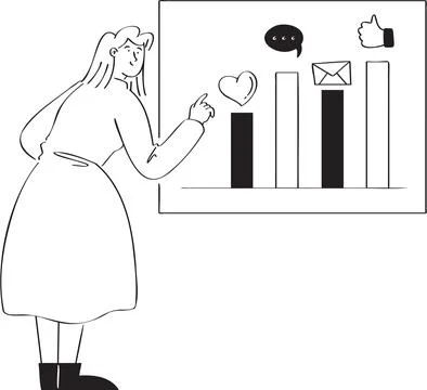 Analyze the bar chart, above each bar there is an icon like, love, chat, ema Stockillustratie