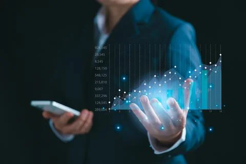 Analyze business data with cyber technology. Business analysis and financia.. Stock Photos
