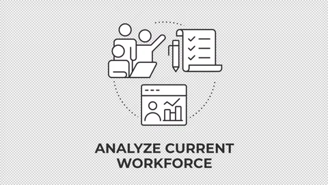 Analyze current workforce line concept icon animation Stock Footage 340576644