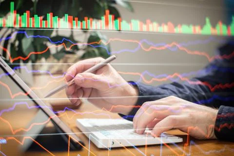 Analyze financial data chart trading forex, investing in stock markets, funds Stock Photos