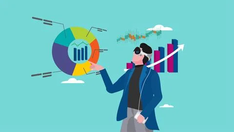 Analyze financial data using virtual reality and augmented reality technolo.. 스톡 일러스트