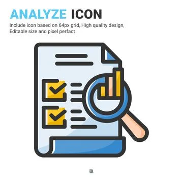 Analyze icon vector with outline color style isolated on white background Illustrazione stock