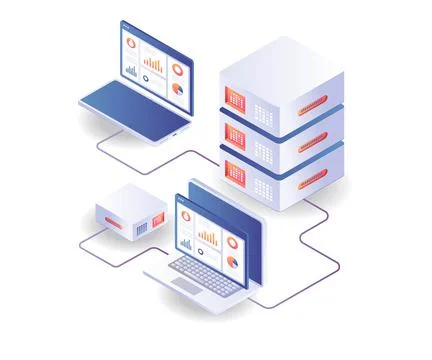 Analyze server data with computers and smartphones Stock Illustration