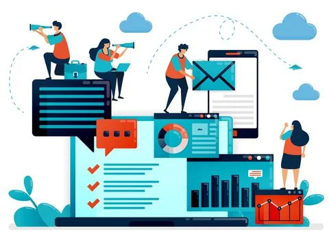 Analyze statistic and data on company report. Laptop dashboard for accounting Illustrazione stock