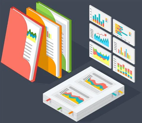 Analyze statistical indicators, business data. Work with marketing research Stock Illustration