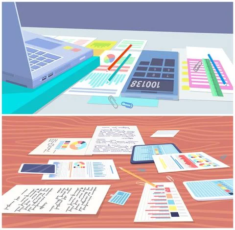 Analyze statistical indicators, business data. Work with marketing research Stock Illustration