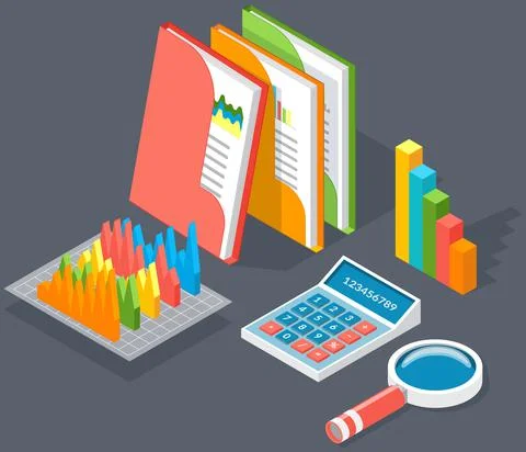 Analyze statistical indicators, business data. Work with marketing research Stock Illustration