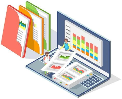 Analyze statistical indicators, business data. Work with marketing research Stock Illustration