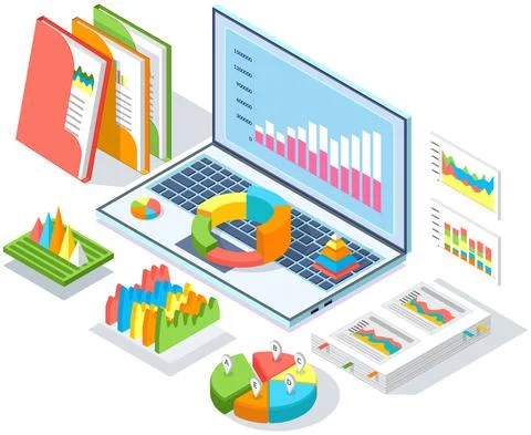 Analyze statistical indicators, business data. Work with marketing research Stock Illustration