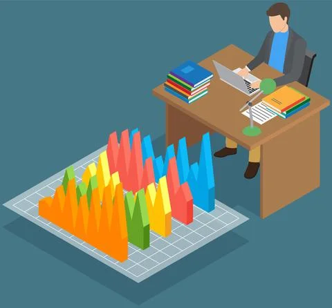 Analyze statistical indicators, business data. Work with marketing research Stock Illustration