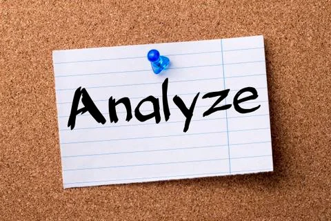 Analyze - teared note paper  pinned on bulletin board Stock Photos