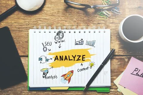 Analyze text on notepad 스톡 사진