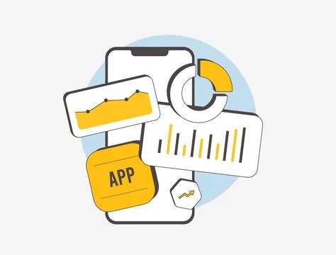 Analyze user behavior with mobile app analytics tools. Track performance Stock Illustration