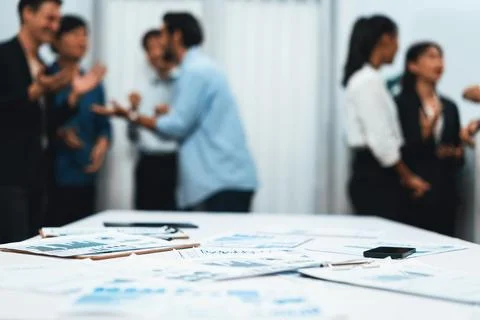 Analyzed financial data visualized papers on meeting table. Prudent 스톡 사진