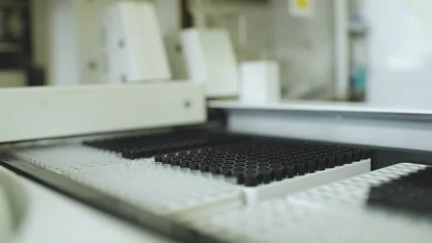 Analyzer with containers with test tubes in close-up in a PCR laboratory Stock-Footage 172497502