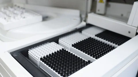 Analyzer device for working with blood, urine, biomaterials. Modern medical Stock-Footage 98005590