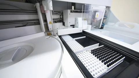 Analyzer device for working with blood, urine, biomaterials. Modern medical Stock Footage 98005627