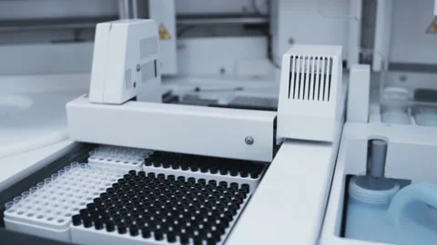 Analyzer device for working with blood, urine, biomaterials. Modern medical Stock-Footage 182078936