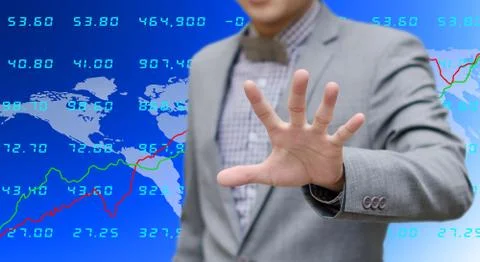Analyzer warning about risk in stock exchange concept Stock Illustration