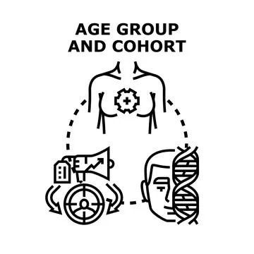 Analyzing age group and cohort demographics studies Stock Illustration