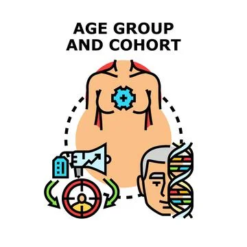 Analyzing age group and cohort demographics studies Stock Illustration