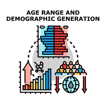 Analyzing age range and demographic generation concepts Stock Illustration