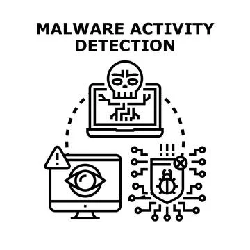 Analyzing and detecting malicious software activity in cybersecurity Illustrazione stock