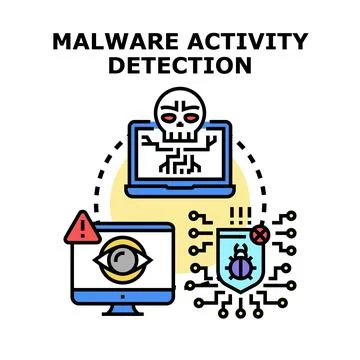 Analyzing and detecting malicious software activity in cybersecurity Stock Illustration