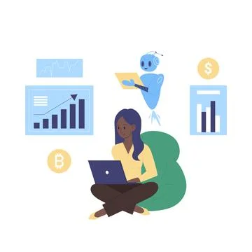 Analyzing and Interpreting Data with the Help of Technology and AI Assistance Stock Illustration