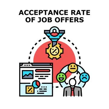 Analyzing and optimizing job offer acceptance rates flowchart Stock Illustration