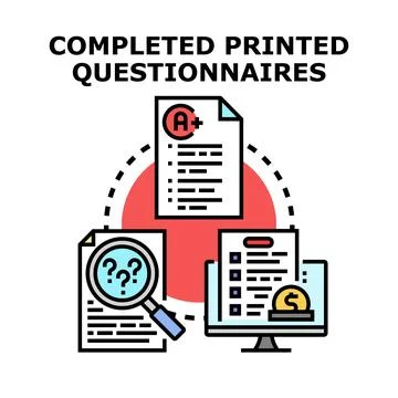 Analyzing and reviewing survey questionnaires for feedback and data イラスト素材