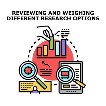 Analyzing and weighing research options for business decision Stock Illustration