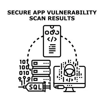 Analyzing application vulnerability scan results for security Illustrazione stock