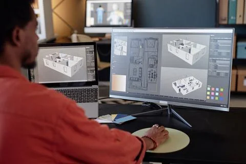 Analyzing Architectural Designs on Computer Monitors Stock Photos
