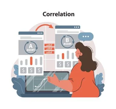 Analyzing asset correlation for informed investment decisions. Flat vector Stock Illustration