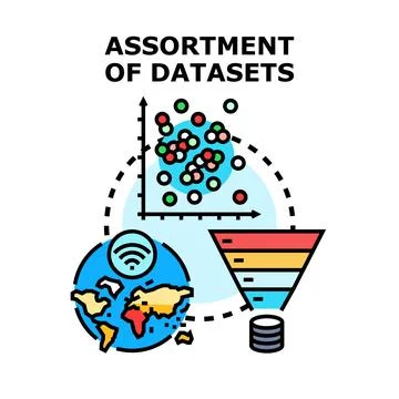 Analyzing assortment of datasets for data processing Stockillustratie