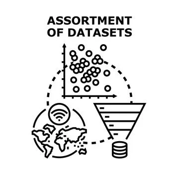 Analyzing assortment of datasets for data processing Stock Illustration
